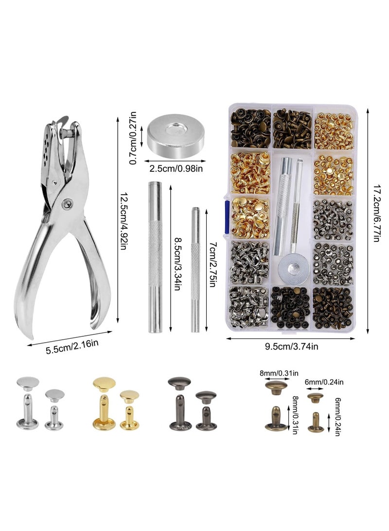 دايتويز لمسامير الجلدية 240 مجموعة 2 أحجام مزدوجة برشام معدني أنبوبي ترصيع مع 3 قطع أداة تثبيت وكماشة لكمة للحرف الجلدية DIY استبدال المسامير 3 ألوان - Image 2